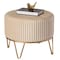 Fabulaxe Round Velvet Ottoman Stool Raised with Hairpin Gold Base, Cream, Medium QI004324.CM.M - alternate 3